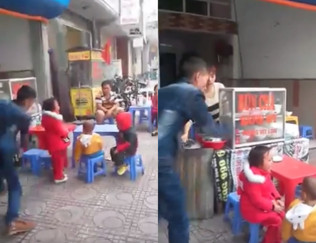 Dùng thắt lưng đánh con dã man, mặc người dân can ngăn - Ảnh cắt từ clip