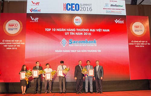 Sacombank thuộc top 10 ngân hàng uy tín năm 2016