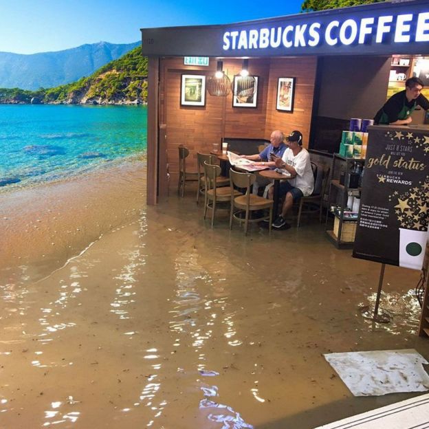Phiên bản quán cafe trên bãi biển. Ảnh: Facebook