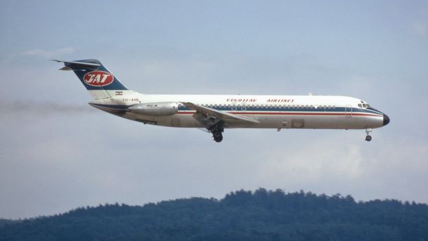 M&aacute;y bay DC-9 của H&atilde;ng h&agrave;ng kh&ocirc;ng Yugoslav. Ảnh: CC CLIPPERARCTIC
