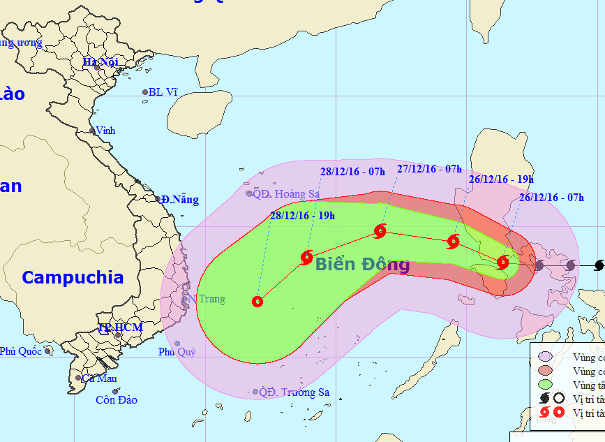 Dự báo vị trí và hướng di chuyễn của bão Nock-ten - Nguồn: Trumg tâm Dự báo khí tượng thủy văn trung ương