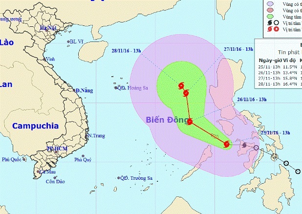 Vị trí và dự báo đường đi của cơn bão mới - Nguồn: Trung tâm Dự báo khí tượng thủy văn Trung ương