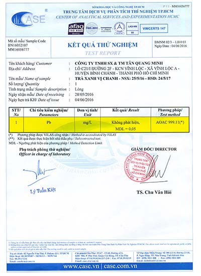 Kết quả thử nghiệm tr&agrave; xanh vị chanh