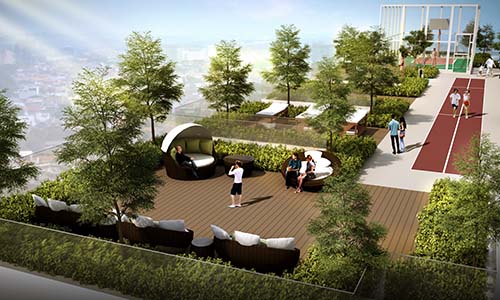 Vườn ch&acirc;n m&acirc;y tại tầng 30 chung cư HaDo Centrosa Garden - một trong những nơi ngắm nh&igrave;n th&agrave;nh phố đẹp nhất tại trung t&acirc;m th&agrave;nh phố