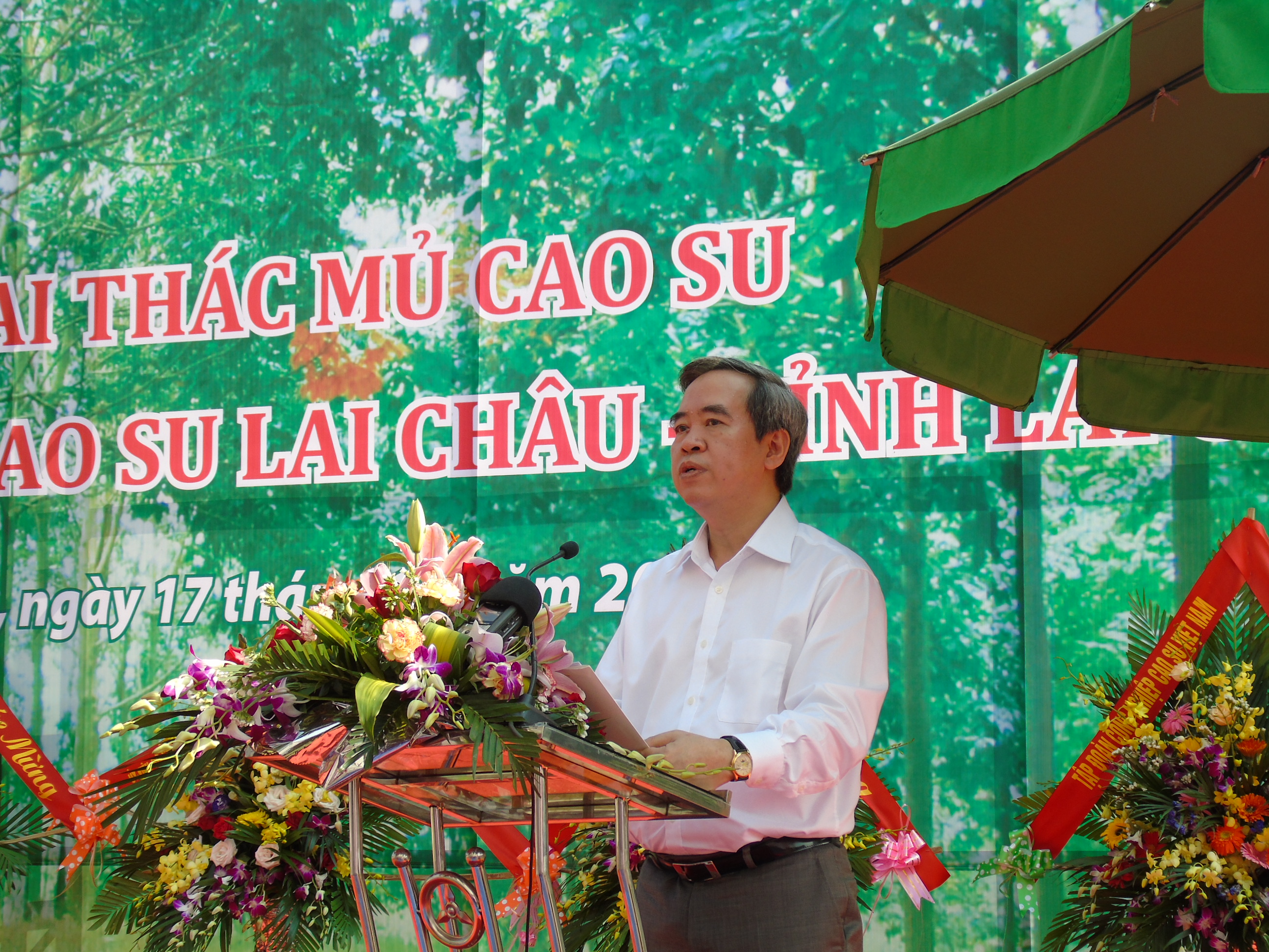 Phát biểu chỉ đạo tại buổi lễ, Ủy viên Bộ Chính trị, Trưởng Ban Kinh tế Trung ương Nguyễn Văn Bình đã biểu dương và khen ngợi những cố gắng, nỗ lực của Đảng bộ, chính quyền, nhân dân tỉnh Lai Châu và Tập đoàn công nghiệp cao su Việt Nam trong 9 năm vừa qua để cây cao su phát triển tốt tại Lai Châu.