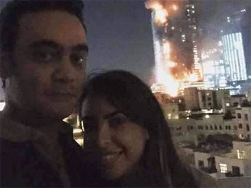 Sốc với ảnh tự sướng bên khách sạn cháy rụi ở Dubai