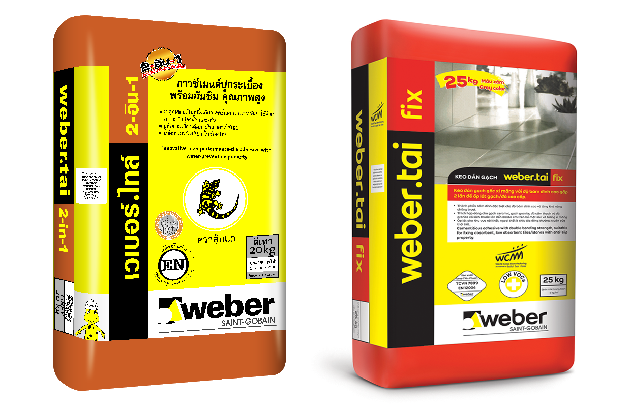 Hai dòng sản phẩm weber.tai fix và weber.tai 2-in-1 được sử dụng rất phổ biến cho việc ốp lát gạch tại phòng ngủ và nhà tắm.