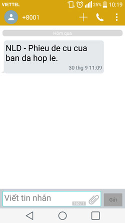 
Bạn nhận được tin nhắn như h&igrave;nh n&agrave;y th&igrave; số điện thoại của bạn đ&atilde; được chứng thực v&agrave; Phiếu đề cử đ&atilde; hợp lệ
