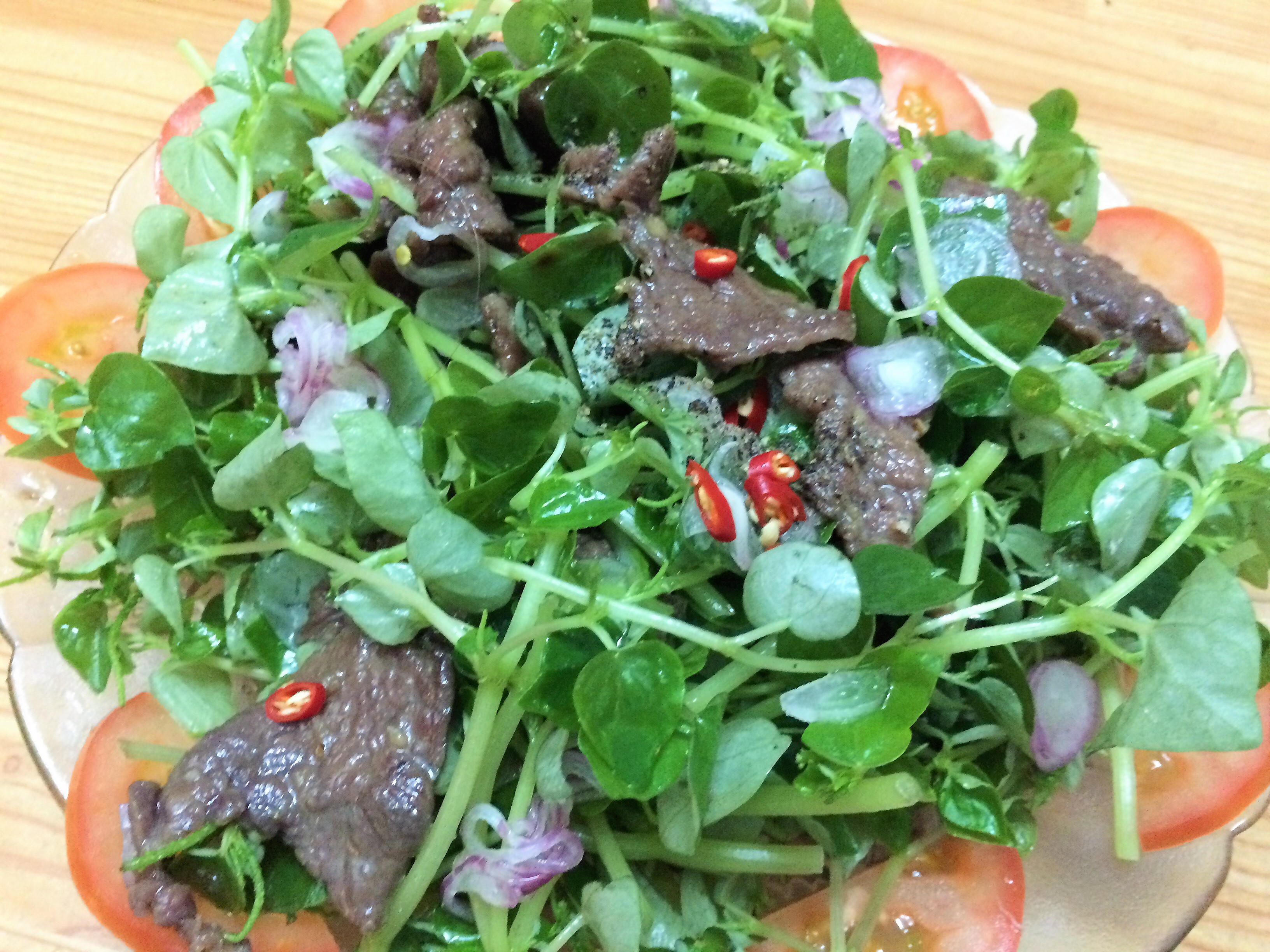 Rau càng cua trộn thịt bò