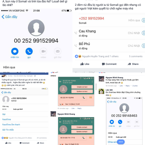 Hàng loạt người dùng phản ánh trên Facbook bị các đầu số từ Somali liên tục nhá máy.