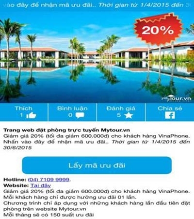 Cơ hội đặt phòng giá rẻ cho  thuê bao VinaPhone