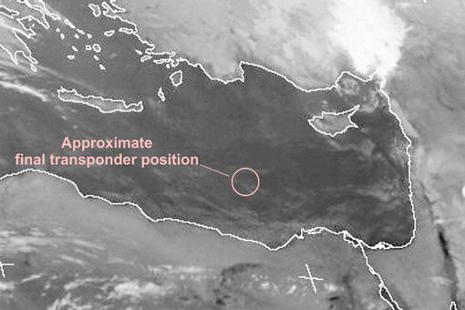 Khu vực được cho là nơi ghi nhận tín hiệu thu phát cuối cùng của MS804. Nguồn: AVH/Meteosat