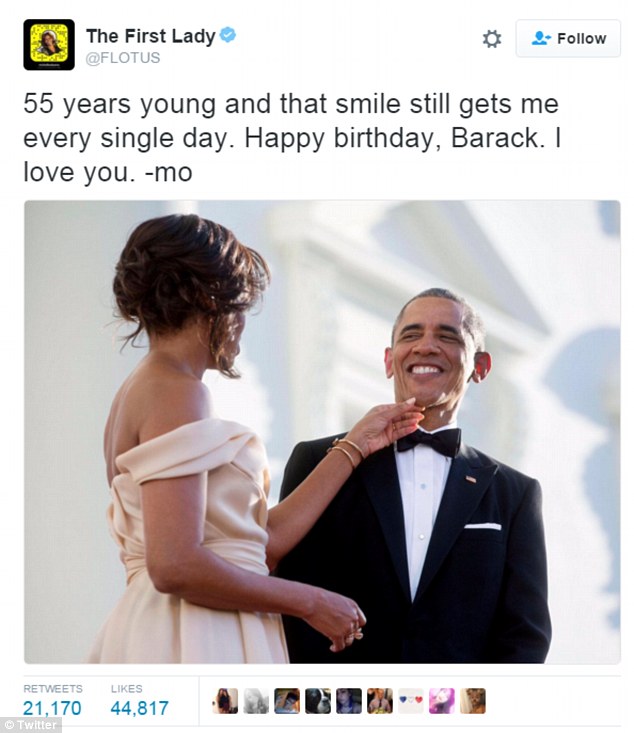 Lời tình tứ của bà Obama trong ngày sinh nhật chồng