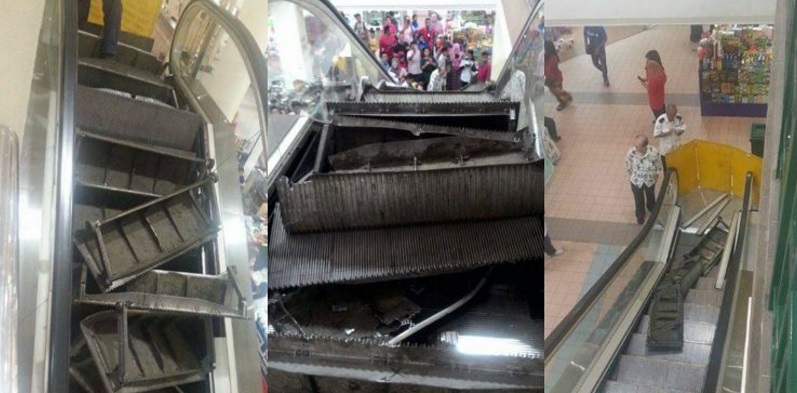 Chiếc thang cuốn gãy vụn hôm 25-10. Ảnh: CNA
