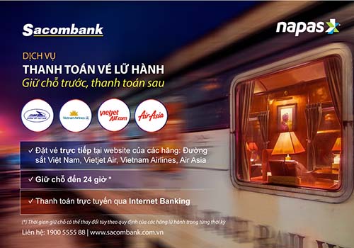 Sacombank mở rộng dịch vụ thanh toán vé lữ hành
