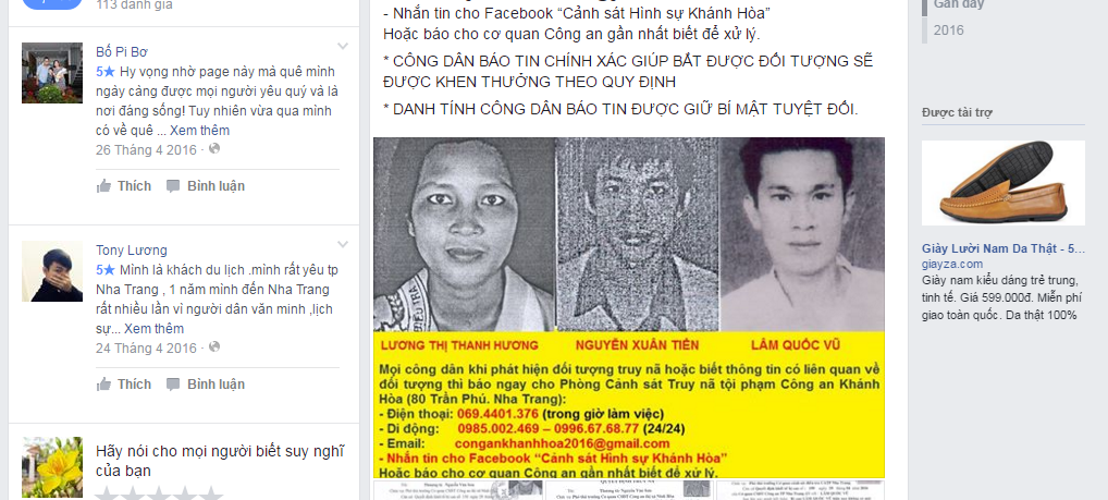 Bắt đối trượng bị truy nã sau 10 giờ công bố trên Facebook