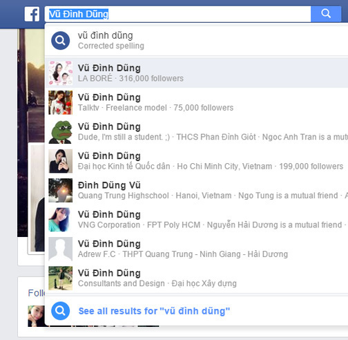Vì sao các "hot" Facebook đột nhiên bị đổi tên thành “Vũ Đình Dũng”?
