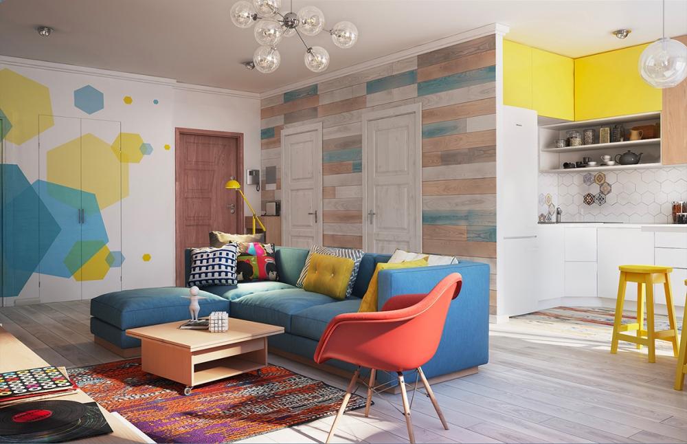 Căn hộ 80m2 tạo ấn tượng mạnh với màu sắc quá rực rỡ