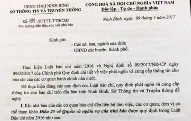 Ninh Bình thay thế văn bản chỉ làm việc với người có Thẻ nhà báo