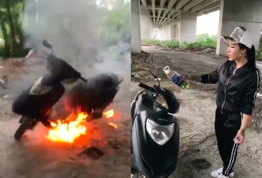 Khoe nhà giàu, cô gái mang xe ra chân cầu Phú Mỹ đốt