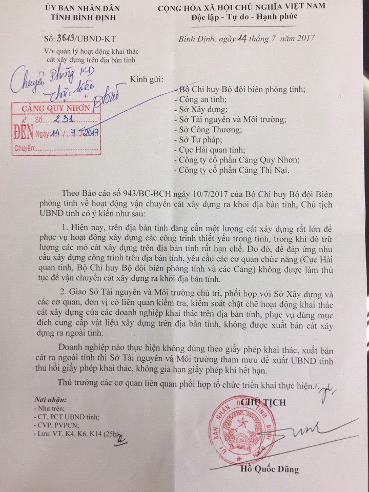 B&igrave;nh Định ban h&agrave;nh lệnh cấm xuất c&aacute;t x&acirc;y dựng ra ngo&agrave;i tỉnh - Ảnh 1.