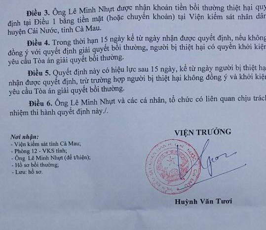 Quyết định giải quyết bồi thường gần 100 triệu đồng cho Nhựt của VKSND huyện Cái Nước không được gia đình Nhựt chấp nhận. Ành: CÔNG TUẤN