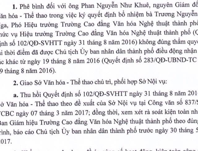 Nguyên Giám đốc Sở Văn hoá - Thể thao TP HCM bị phê bình