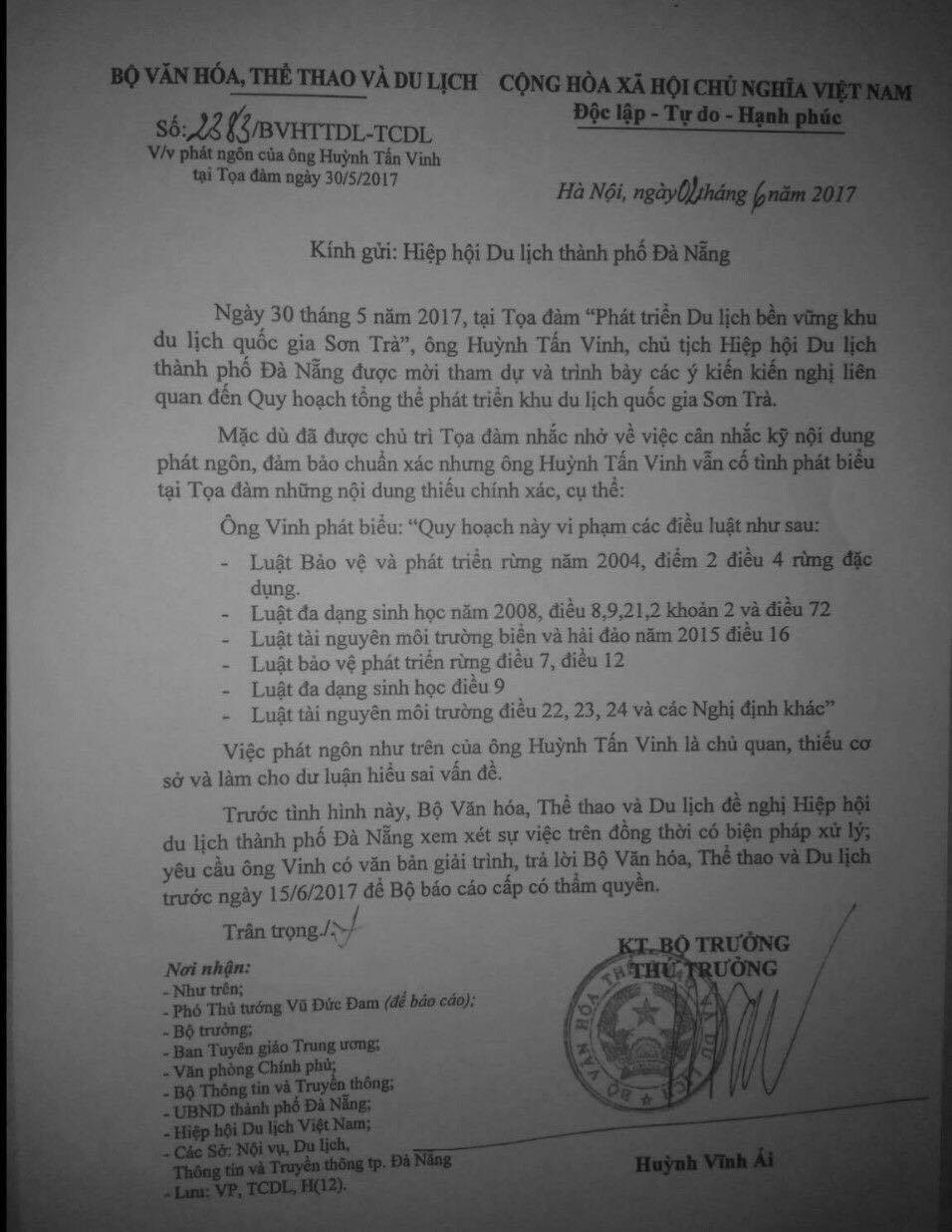 Bộ VH-TT-DL yêu cầu xử lý phát ngôn của ông Huỳnh Tấn Vinh về Sơn Trà - Ảnh 2.