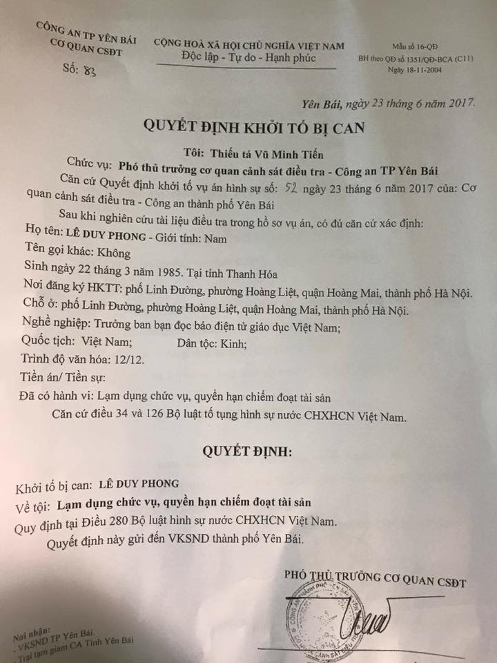 &Ocirc;ng L&ecirc; Duy Phong bị khởi tố - Ảnh 2.