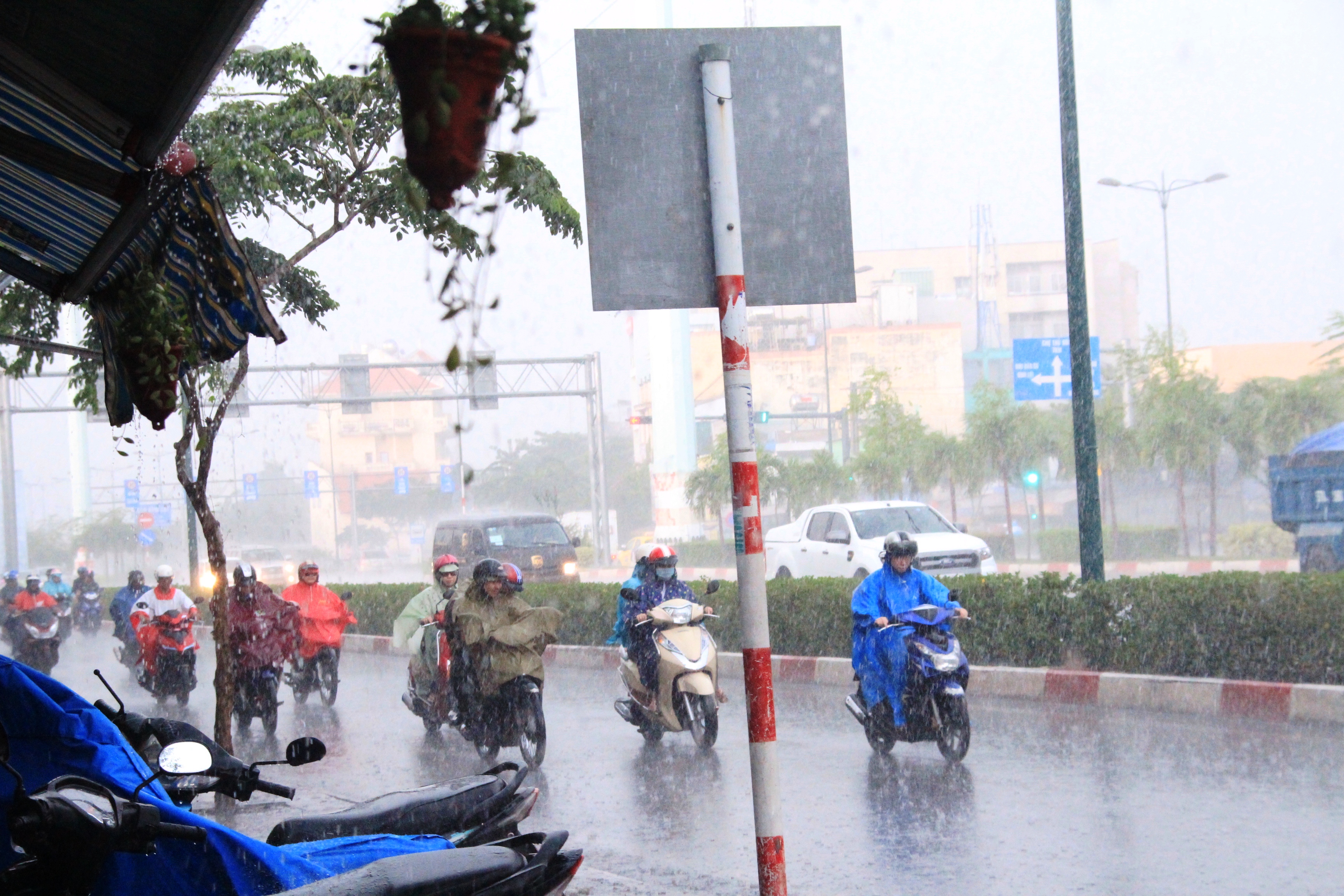 Mưa trái mùa đổ xuống TP HCM trưa 7-1