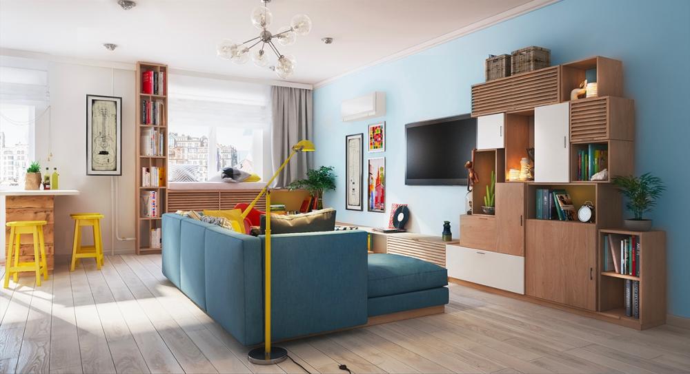 Kiểu kê sofa xoay lưng và khu bàn ăn tạo ra sự tách biệt giữa bàn ăn và khu tiếp khách