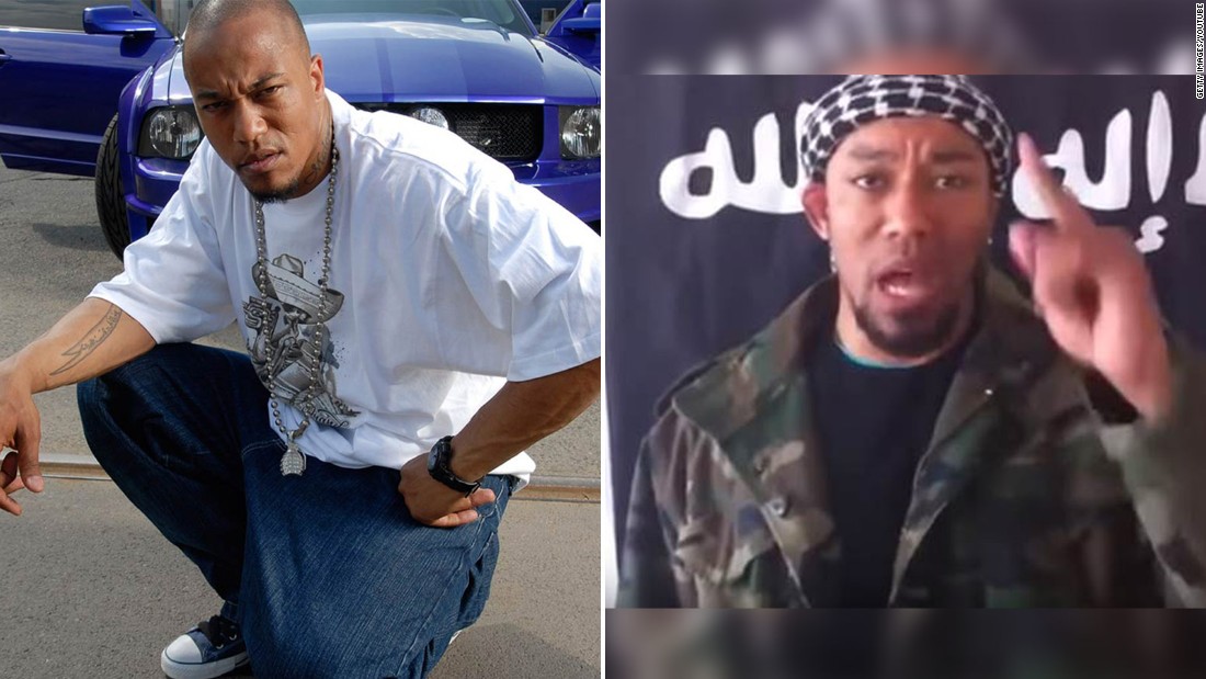 Denis Cuspert lúc còn là ca sĩ nhạc ráp và sau khi chuyển sang đạo Hồi. Ảnh: CNN