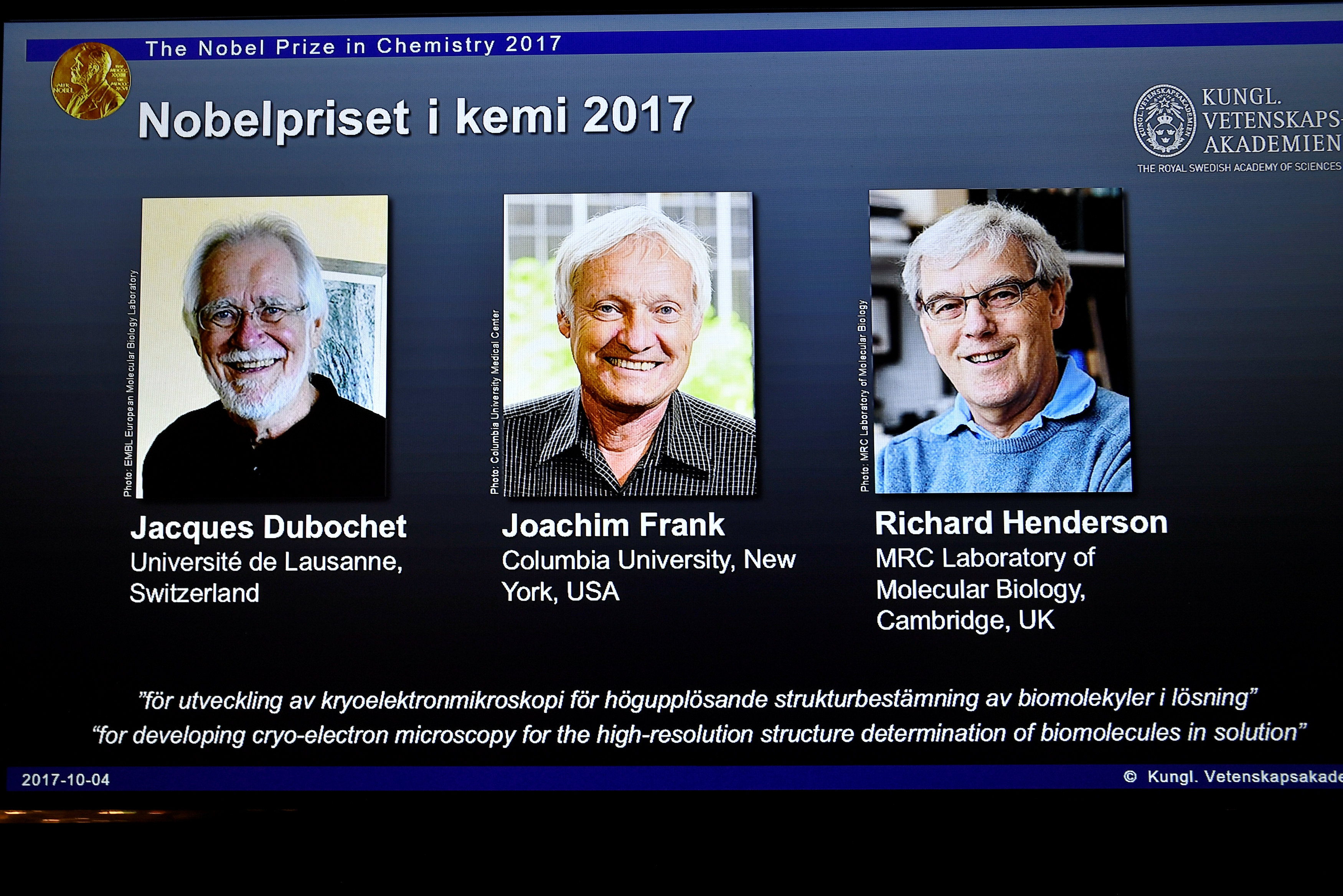 Giải Nobel Hóa học 2017 gây bất ngờ lớn
