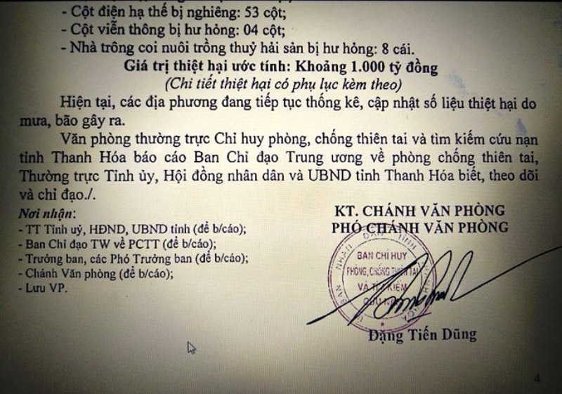 Thanh Hóa phản hồi về thiệt hại 1.000 tỉ đồng trong bão số 10