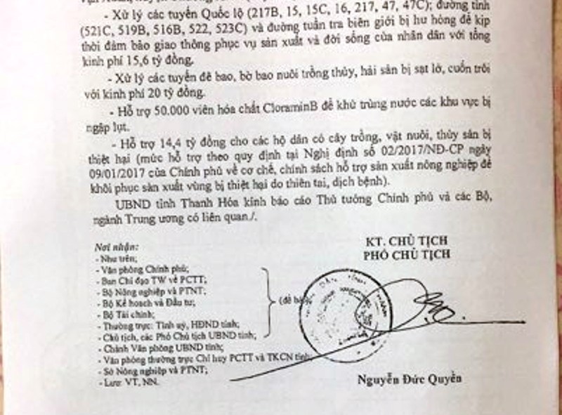 Báo cáo Thủ tướng, Thanh Hóa ước tính thiệt hại 980 tỉ đồng do bão