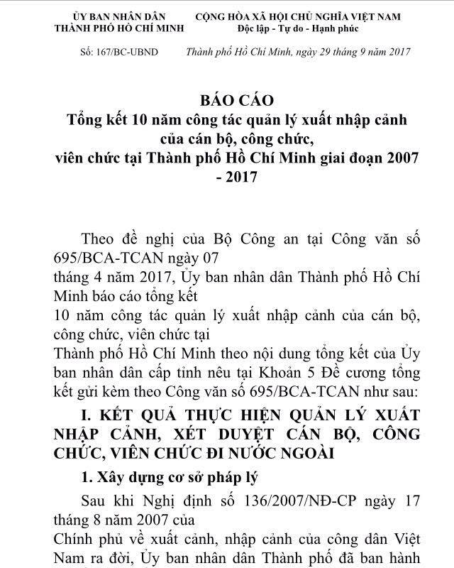 TP HCM báo cáo việc cán bộ đi nước ngoài