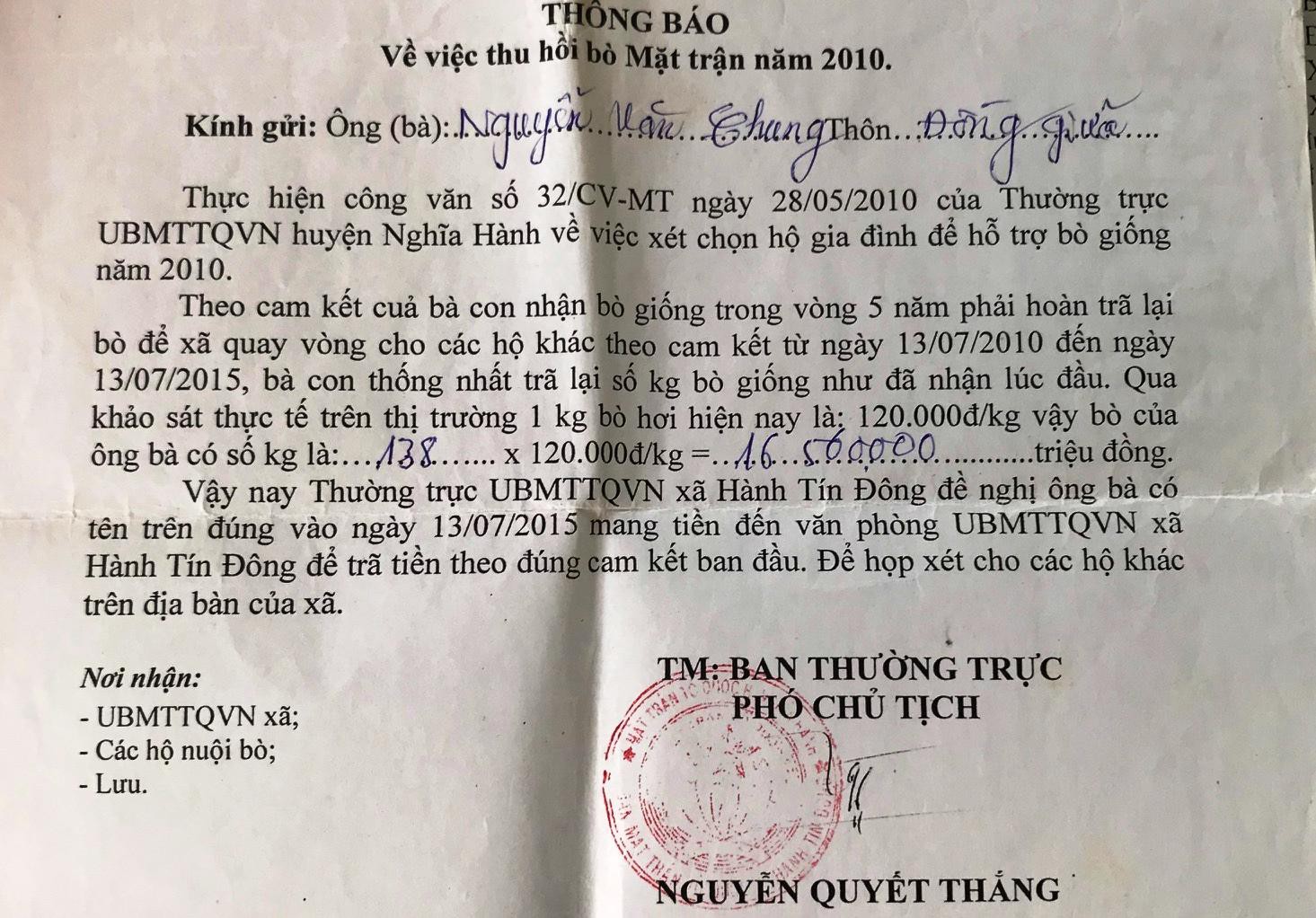 Quan x&atilde; tự &yacute; thu tiền b&ograve; giống cấp miễn ph&iacute; cho d&acirc;n - Ảnh 2.