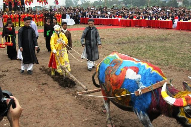 C&aacute;c cụ cao tuổi trong l&agrave;ng vẫn v&agrave;o vai vua L&ecirc; Đại H&agrave;nh c&agrave;y những đường c&agrave;y đầu ti&ecirc;n cầu cho 1 năm mưa thuận gi&oacute; h&ograve;a, m&ugrave;a m&agrave;ng bội thu