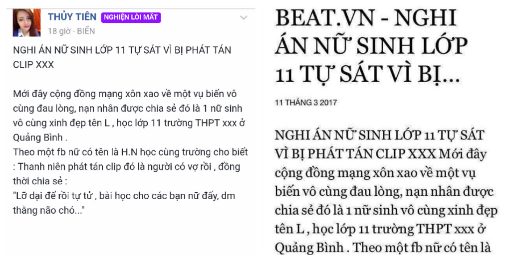 Nhi&ecirc;̀u trang mạng đăng tải th&ocirc;ng tin v&ecirc;̀ nữ sinh g&acirc;y x&ocirc;n xao dư lu&acirc;̣n 