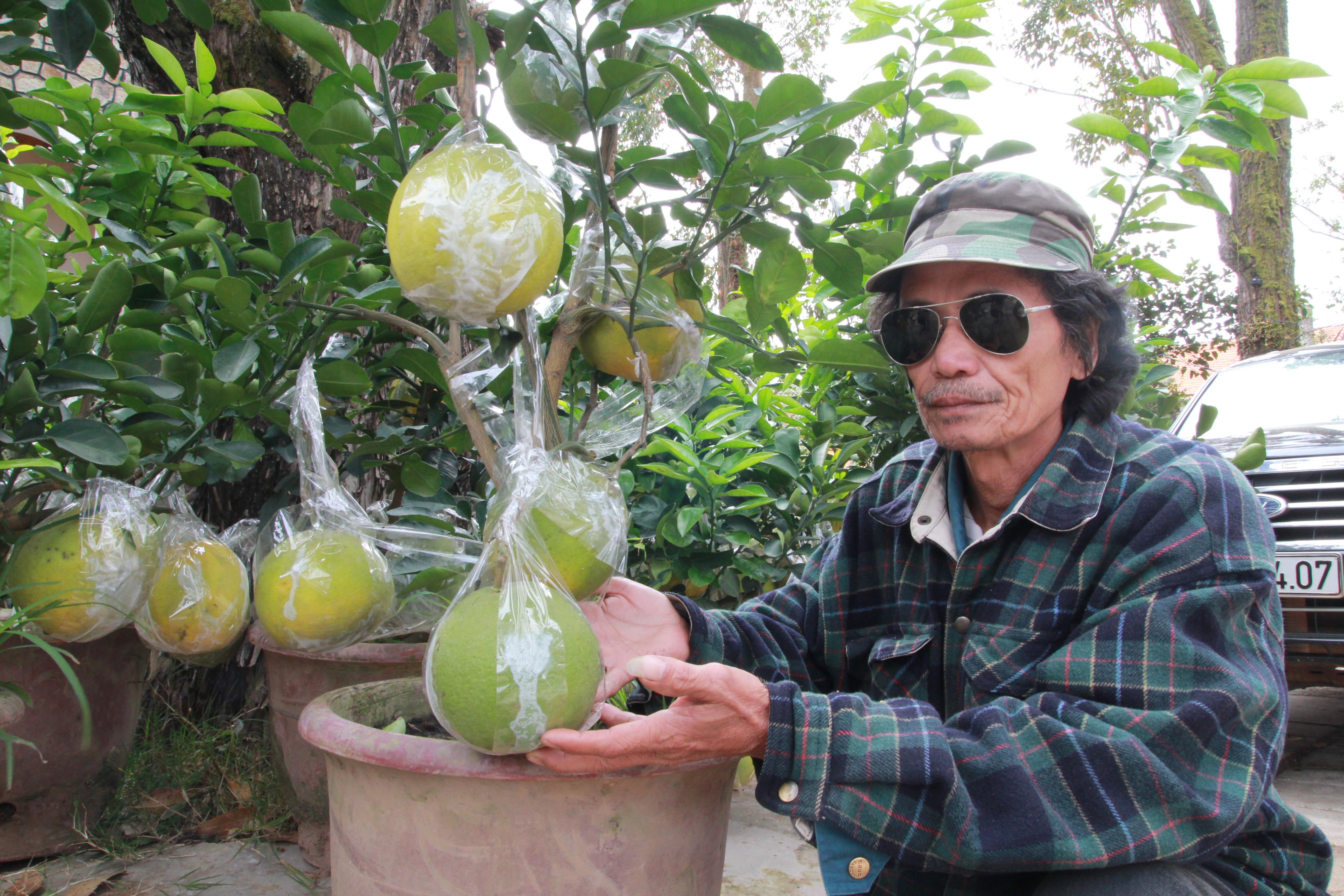 
&Ocirc;ng T&acirc;m b&ecirc;n những chậu kiểng bonsai độc, lạ tại chợ kiểng Tết ở đường Quang Trung, TP Đ&agrave; Lạt.

