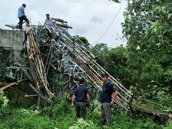 Thêm ăng-ten phát thanh, truyền hình cao 60 m đổ gục trong bão