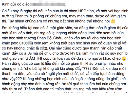 Đình chỉ giám thị bị tố “quay bài” trong kỳ thi học sinh giỏi tỉnh