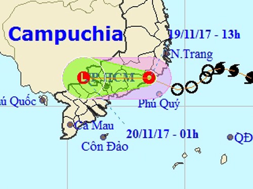 Áp thấp nhiệt đới vào Ninh Thuận-Bình Thuận, gây mưa lớn