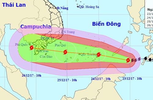 Bão Tembin giật cấp 13 vào Biển Đông, tăng tốc hướng Nam bộ