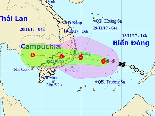 Bão số 14 khả năng đổ bộ Khánh Hòa-Bình Thuận vào trưa 19-11