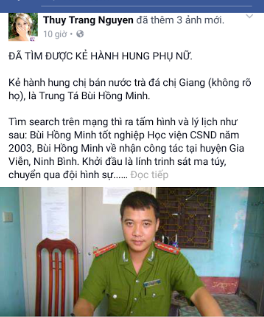 Hình ảnh tung lên mạng xã hội facebook vu khống thiếu tá Bùi Hồng Minh đánh dân