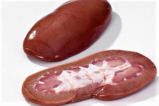 
Cật heo xẻ đ&ocirc;i, bỏ phần mỡ trắng
