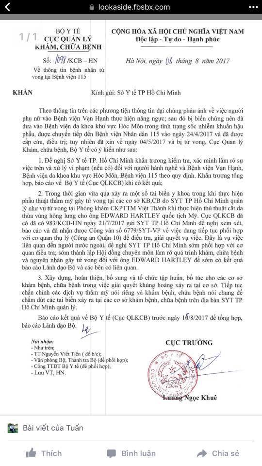 Vụ cô gái trẻ tử vong sau nâng ngực: Bộ Y tế vào cuộc