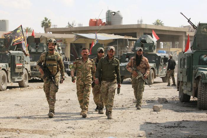 Lực lượng phản ứng nhanh Iraq ở khu vực Bab al-Tob, Mosul - Iraq hôm 14-3. Ảnh: Reuters