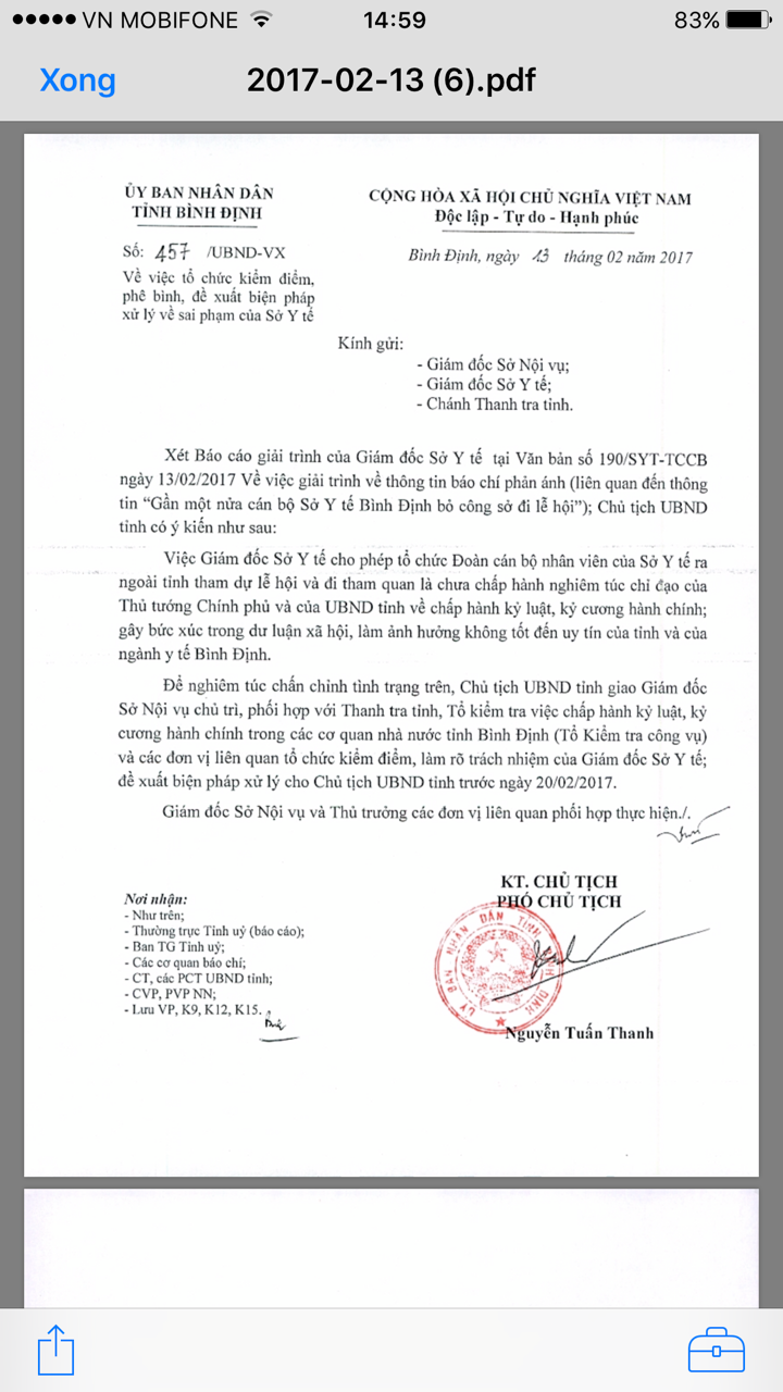 Chủ tịch UBND tỉnh Bình Định giao các cơ quan chức năng đề xuất biện pháp xử lý đối với Giám đốc Sở Y tế